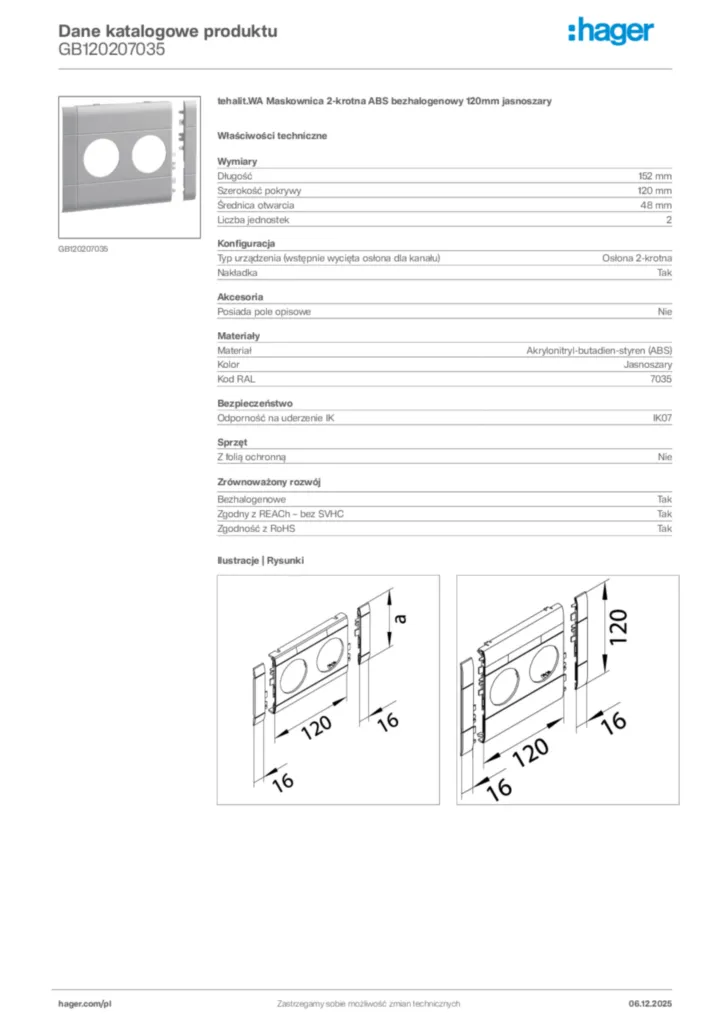 Zdjęcie Hager Karta katalogowa GB120207035 | Hager Polska