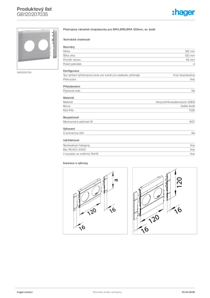Obrázek Hager Product data sheet GB120207035 | Hager