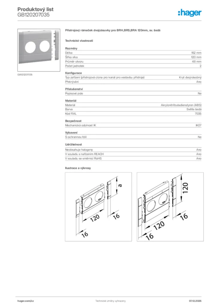 Obrázek Hager Product data sheet GB120207035 | Hager
