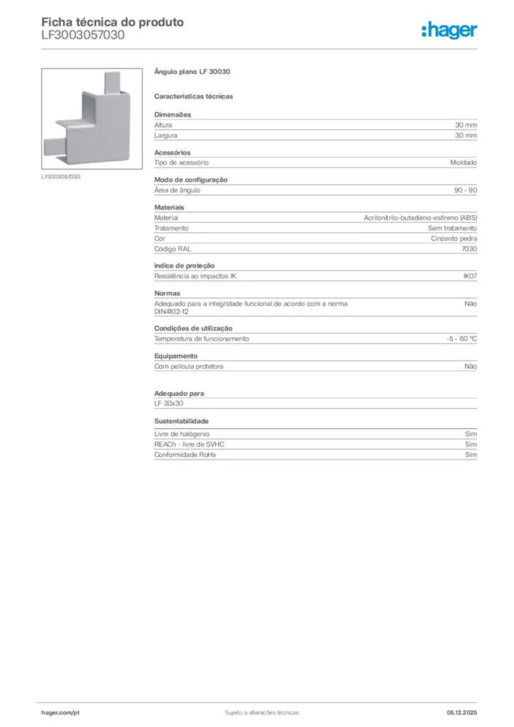 Imagem Hager Ficha técnica do produto LF3003057030 | Hager Portugal