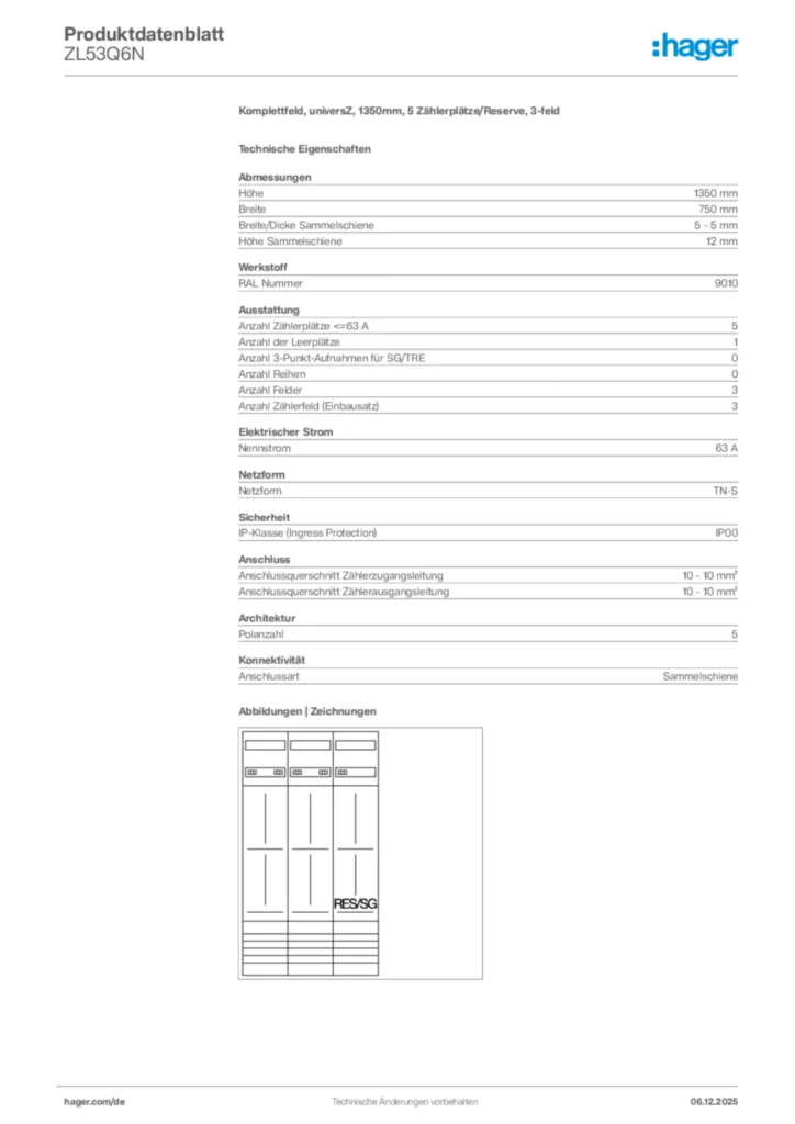Bild Hager Produktdatenblatt ZL53Q6N | Hager Deutschland
