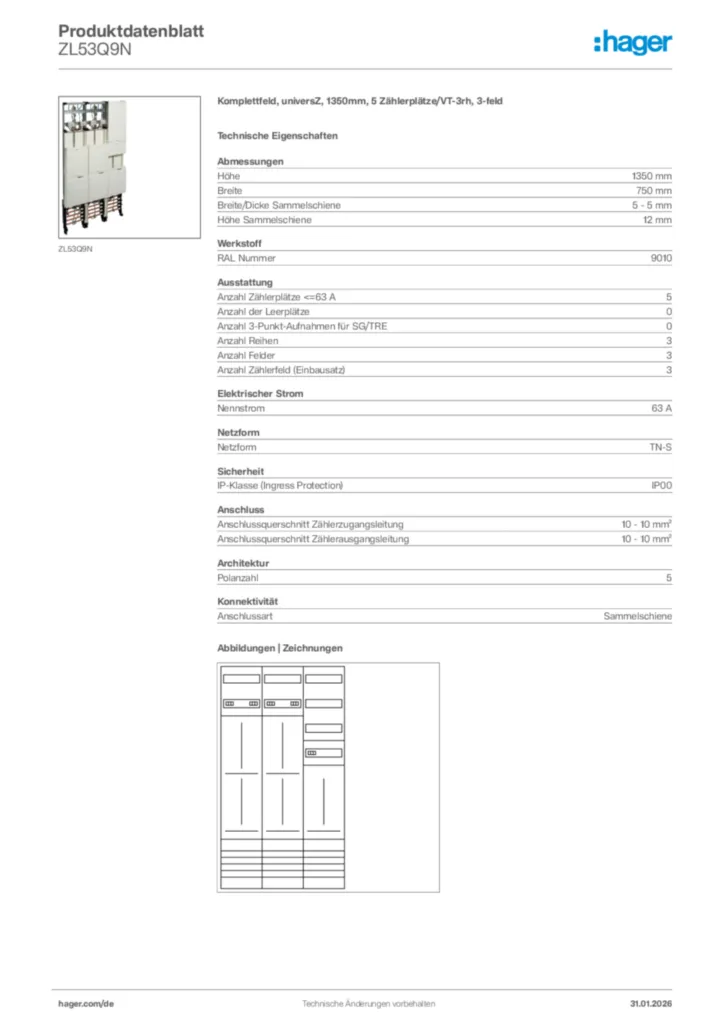 Bild Hager Produktdatenblatt ZL53Q9N | Hager Deutschland