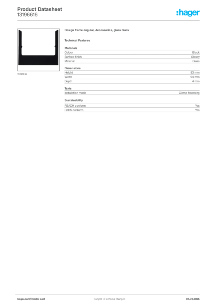 Image Hager Product data sheet 13196616  | Hager