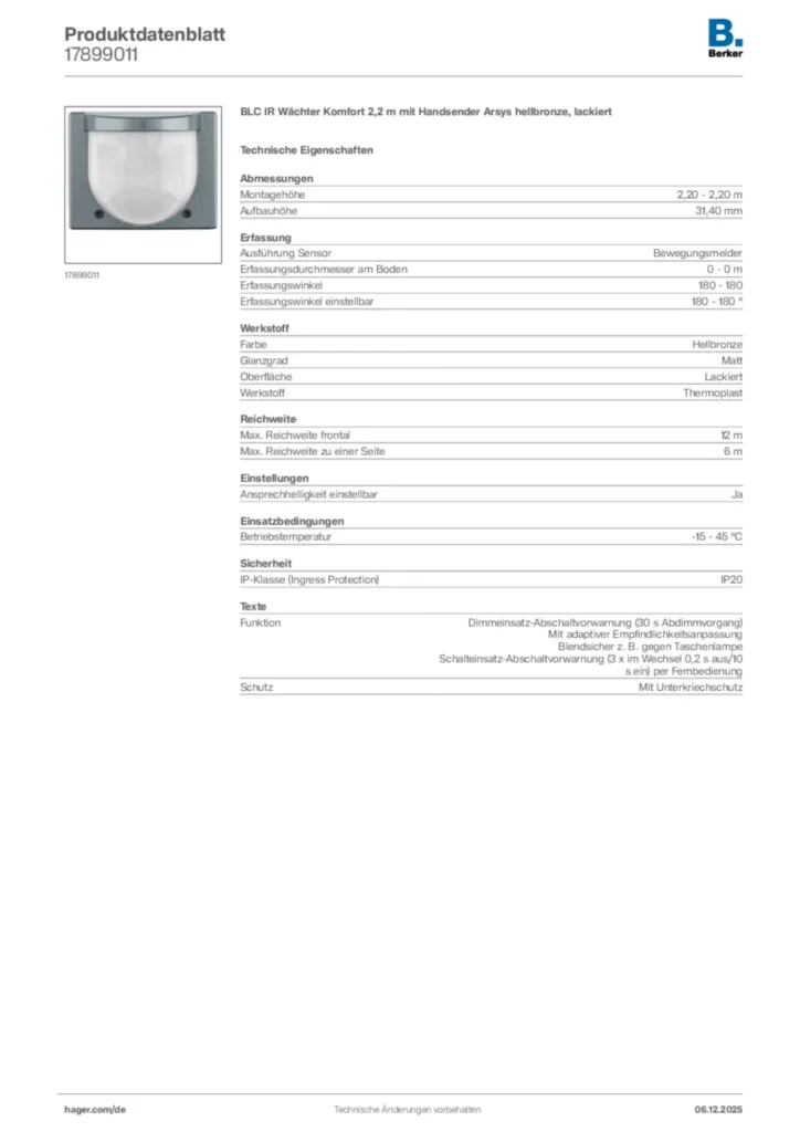 Bild Berker Produktdatenblatt 17899011 | Hager Deutschland