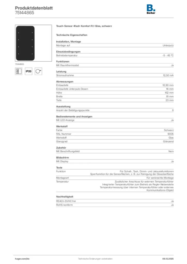 Berker Produktdatenblatt 75144865