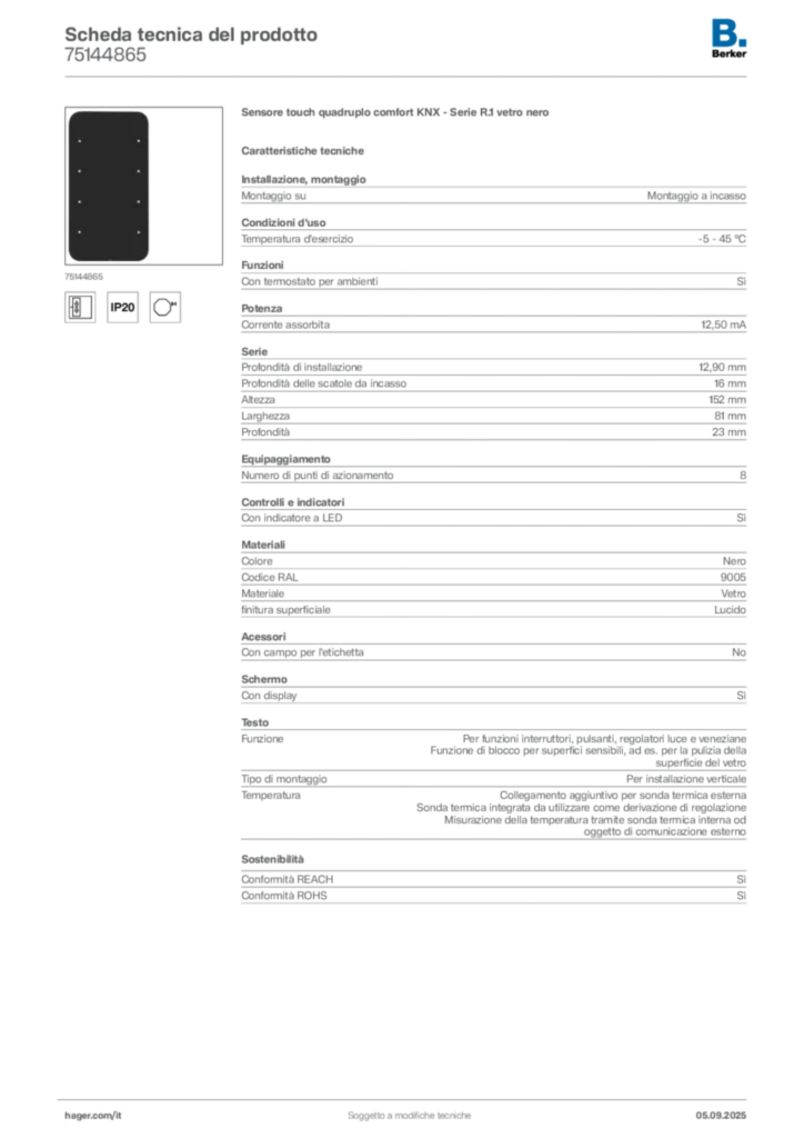 Immagine Berker Scheda tecnica del prodotto 75144865 | Hager Italia