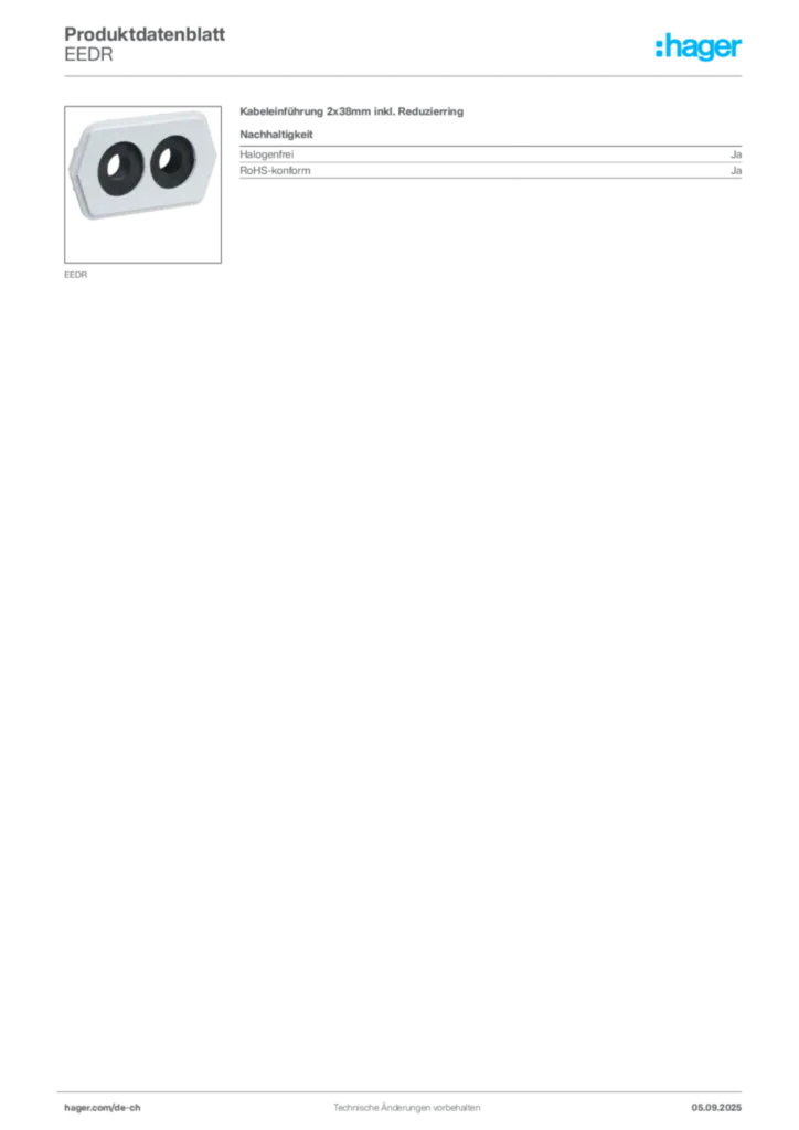 Bild Hager Produktdatenblatt EEDR | Hager Schweiz