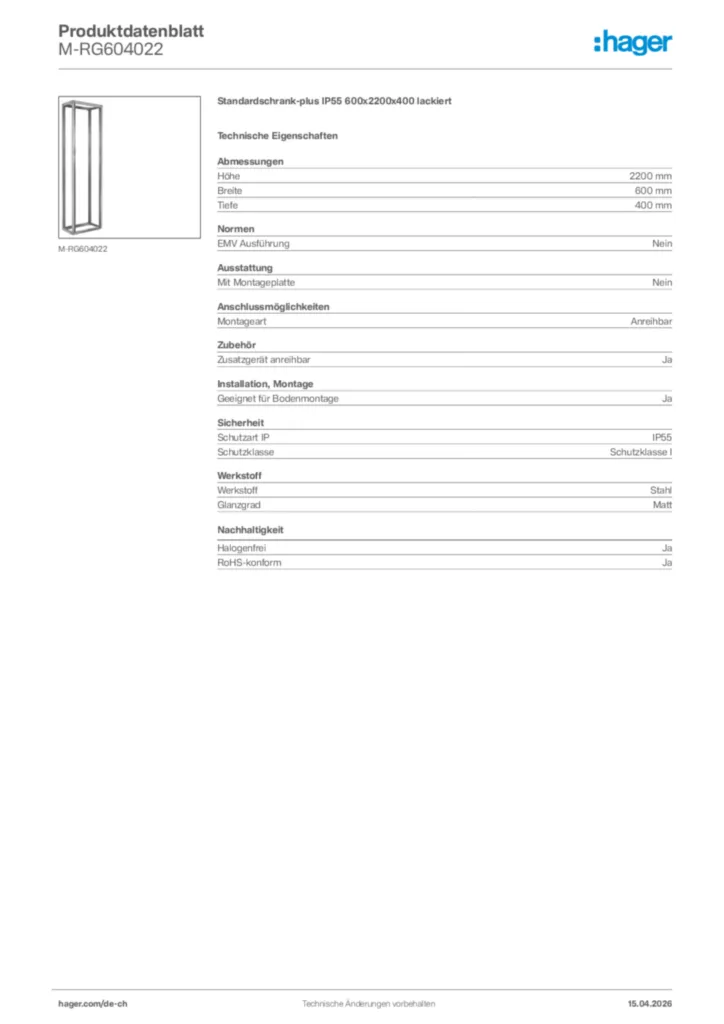 Bild Hager Produktdatenblatt M-RG604022 | Hager Schweiz