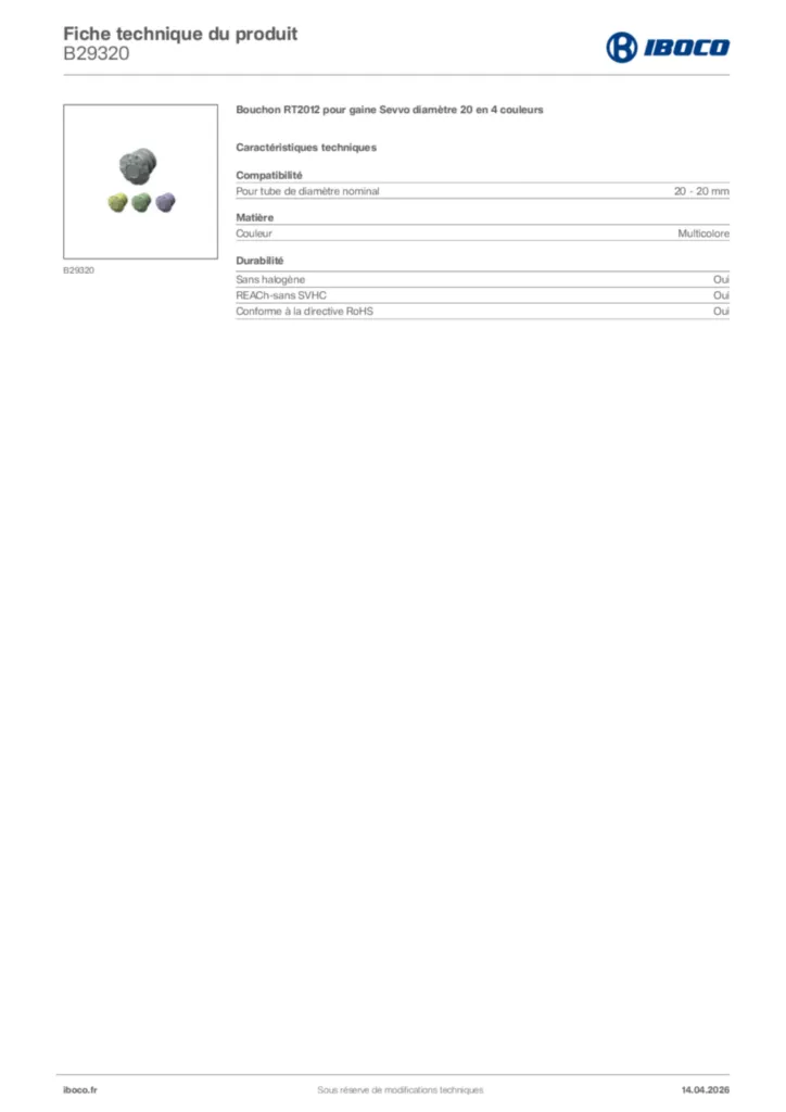 Image Iboco Fiche technique du produit B29320 | Hager France