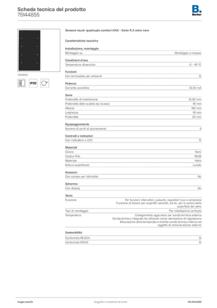 Immagine Berker Scheda tecnica del prodotto 75144855 | Hager Italia