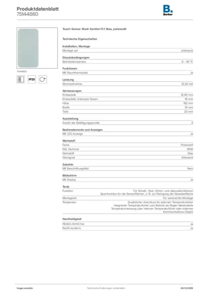 Berker Produktdatenblatt 75144860