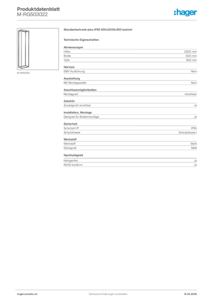 Bild Hager Produktdatenblatt M-RG503022 | Hager Schweiz