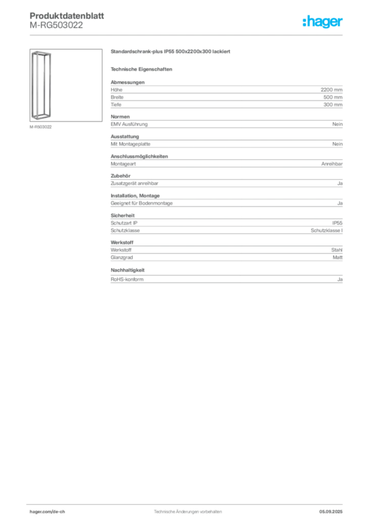 Bild Hager Produktdatenblatt M-RG503022 | Hager Schweiz