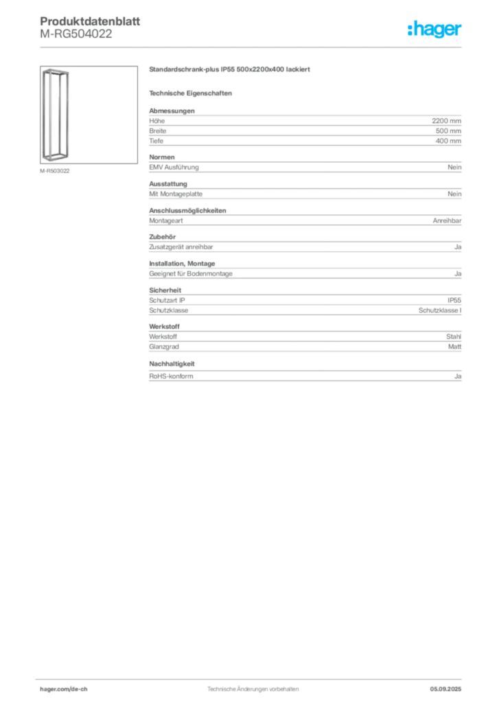 Bild Hager Produktdatenblatt M-RG504022 | Hager Schweiz