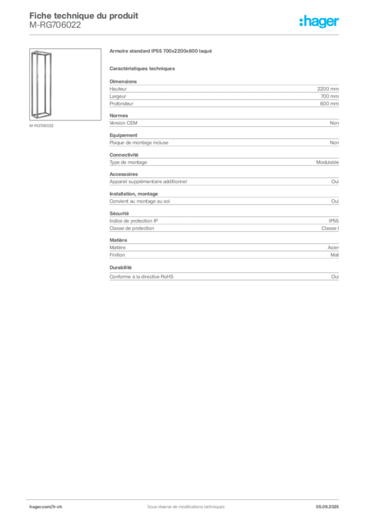 Image Hager Fiche technique du produit M-RG706022 | Hager Suisse