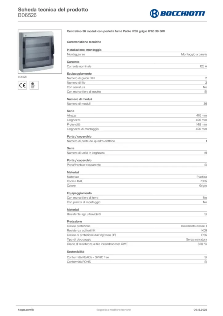 Immagine Bocchiotti Scheda tecnica del prodotto B06526 | Hager Italia
