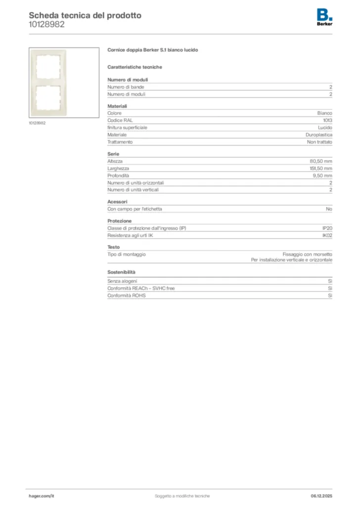 Immagine Berker Scheda tecnica del prodotto 10128982 | Hager Italia