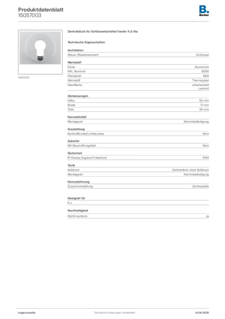 Bild Berker Produktdatenblatt 15057003 | Hager Deutschland