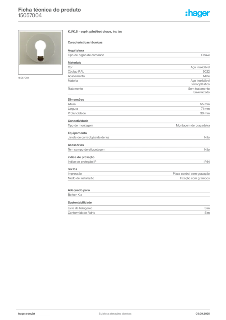 Imagem Hager Ficha técnica do produto 15057004 | Hager Portugal