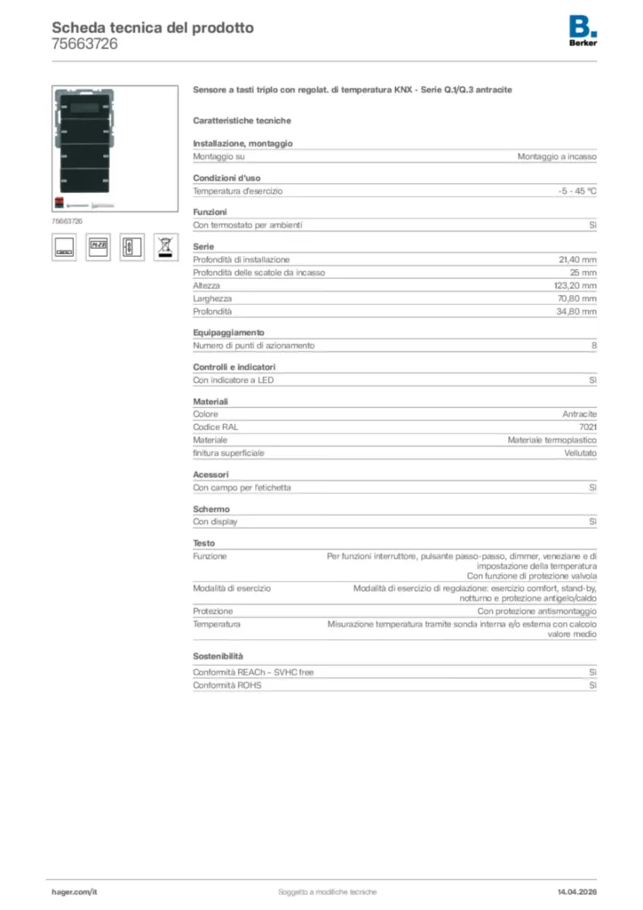 Immagine Berker Scheda tecnica del prodotto 75663726 | Hager Italia