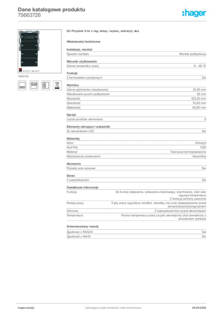 Zdjęcie Hager Dane katalogowe produktu 75663726 | Hager Polska