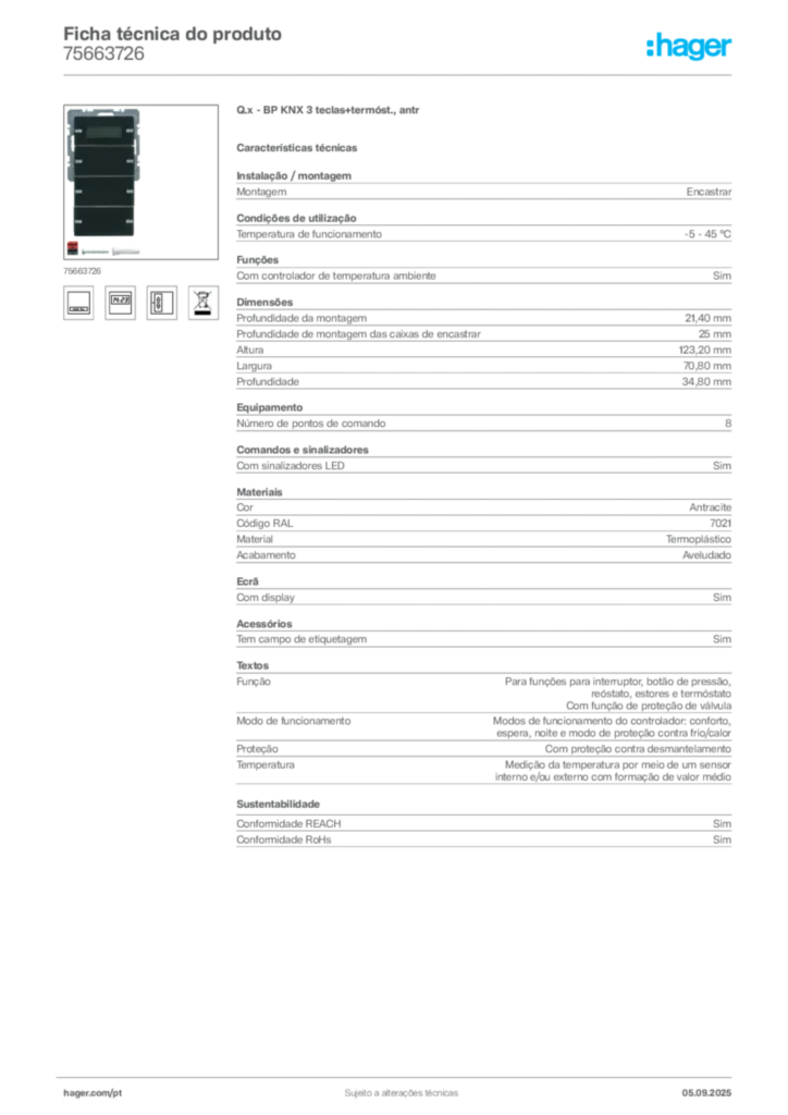 Imagem Hager Ficha técnica do produto 75663726 | Hager Portugal