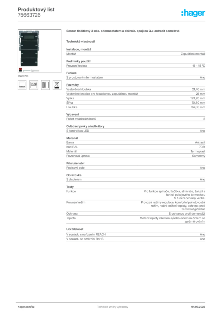 Obrázek Hager Produktový list 75663726 | Hager