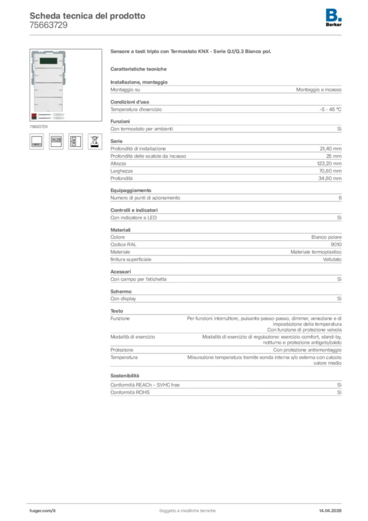 Immagine Berker Scheda tecnica del prodotto 75663729 | Hager Italia
