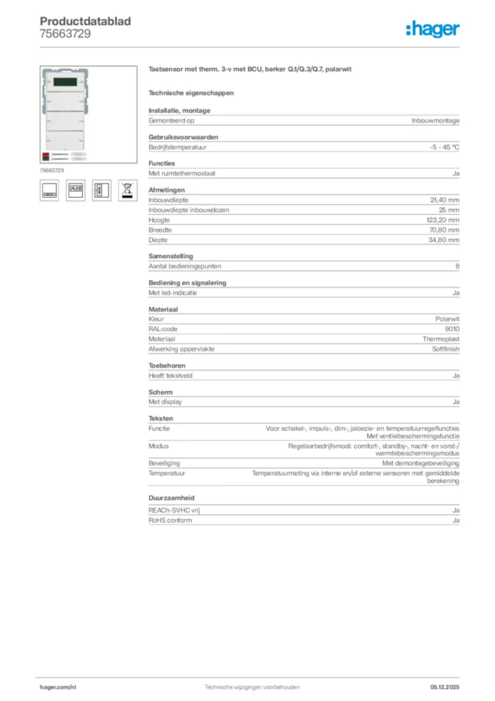 Afbeelding Hager Productdatablad 75663729 | Hager Nederland