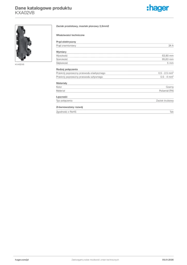 Zdjęcie Hager Karta katalogowa KXA02VB | Hager Polska