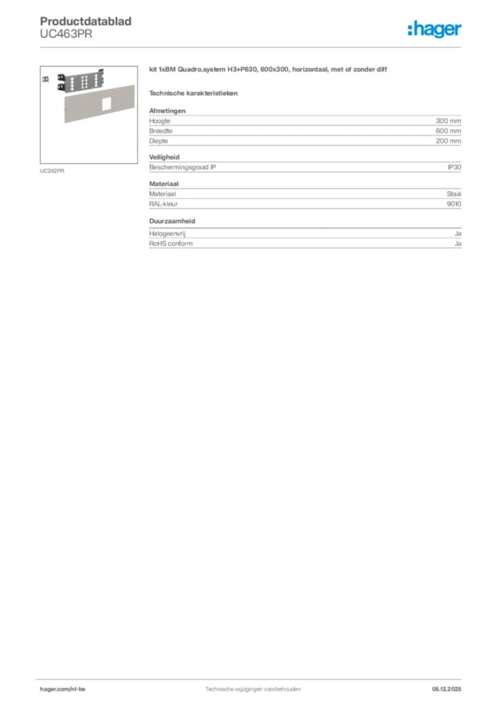 Afbeelding Hager Productdatablad UC463PR | Hager Belgium