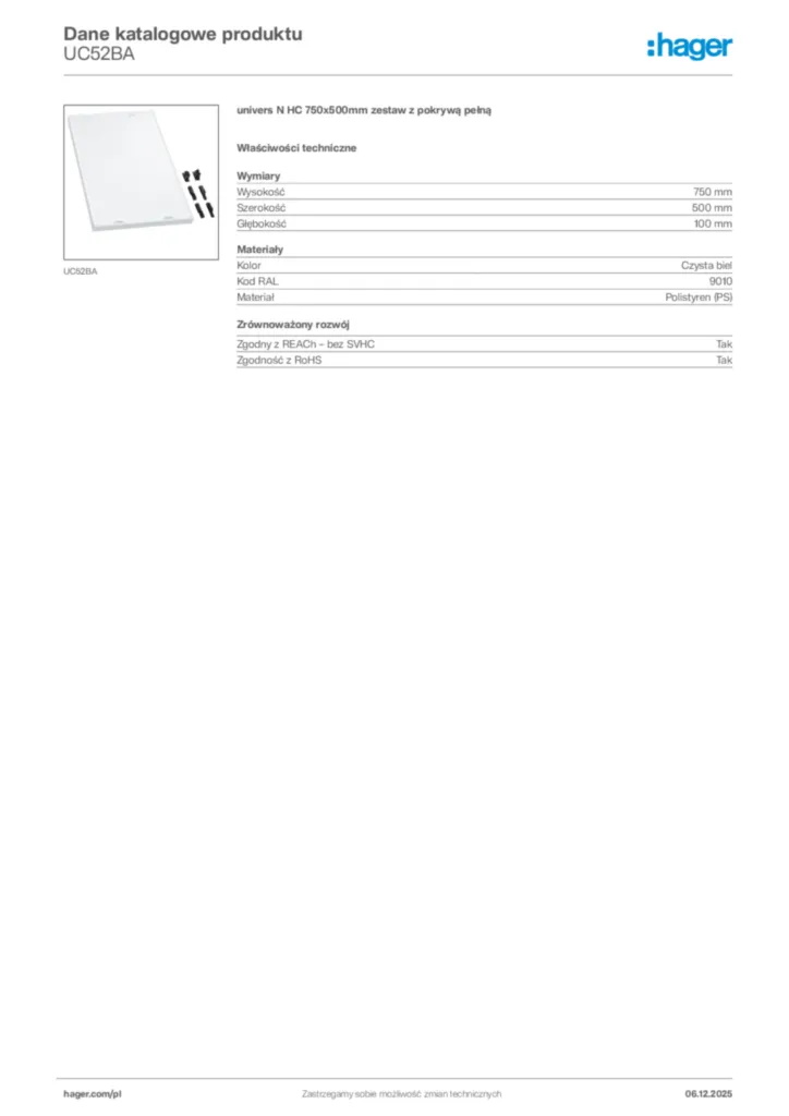 Zdjęcie Hager Karta katalogowa UC52BA | Hager Polska