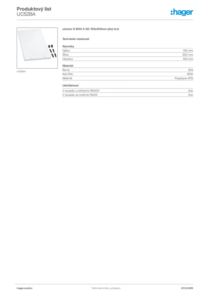 Obrázek Hager Product data sheet UC52BA | Hager
