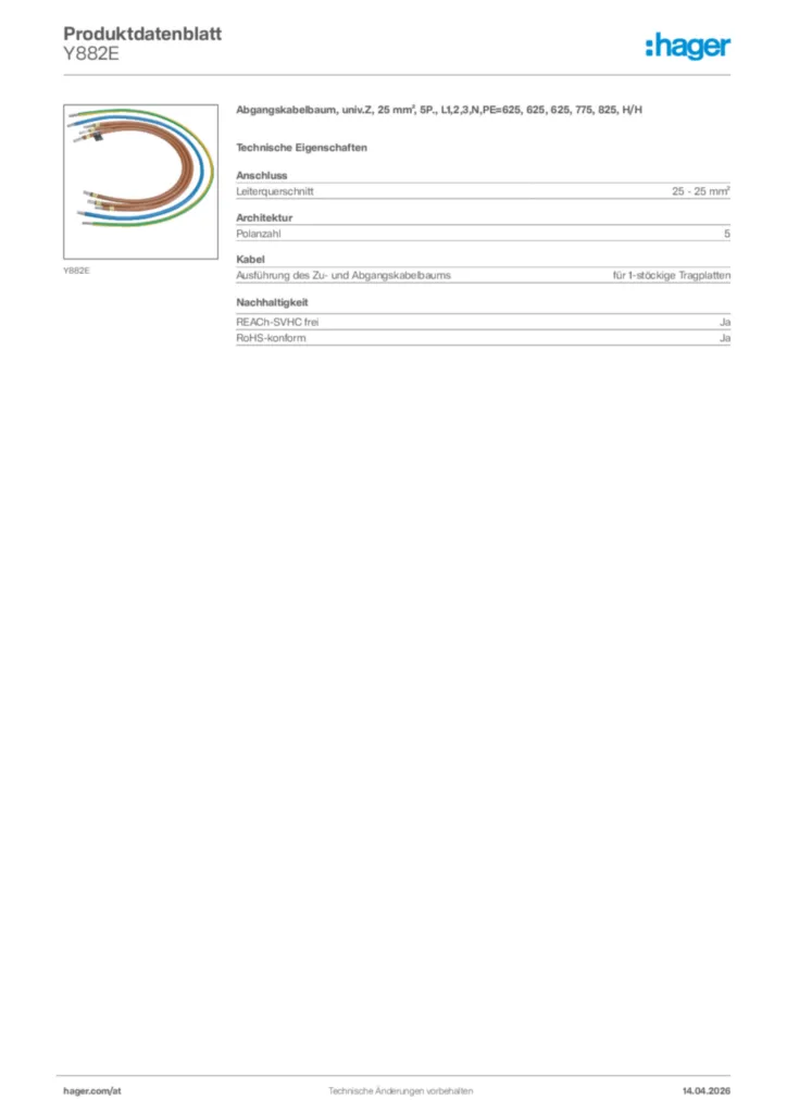 Bild Hager Produktdatenblatt Y882E | Hager Deutschland