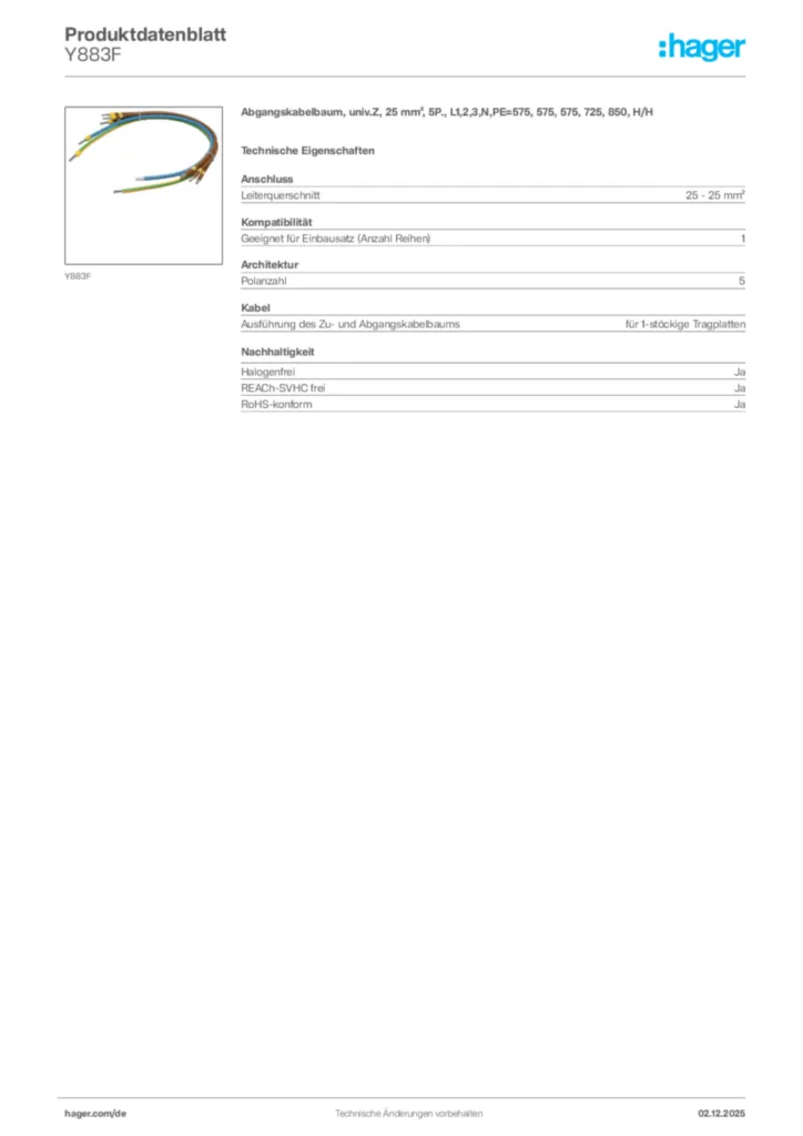 Bild Hager Produktdatenblatt Y883F | Hager Deutschland
