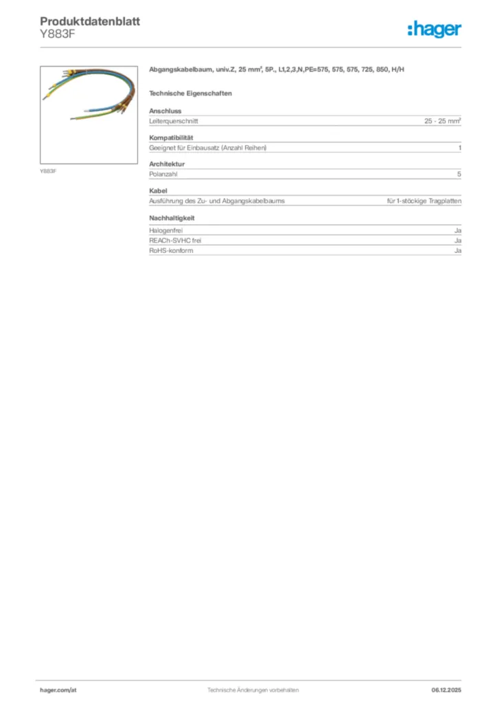 Bild Hager Produktdatenblatt Y883F | Hager Deutschland