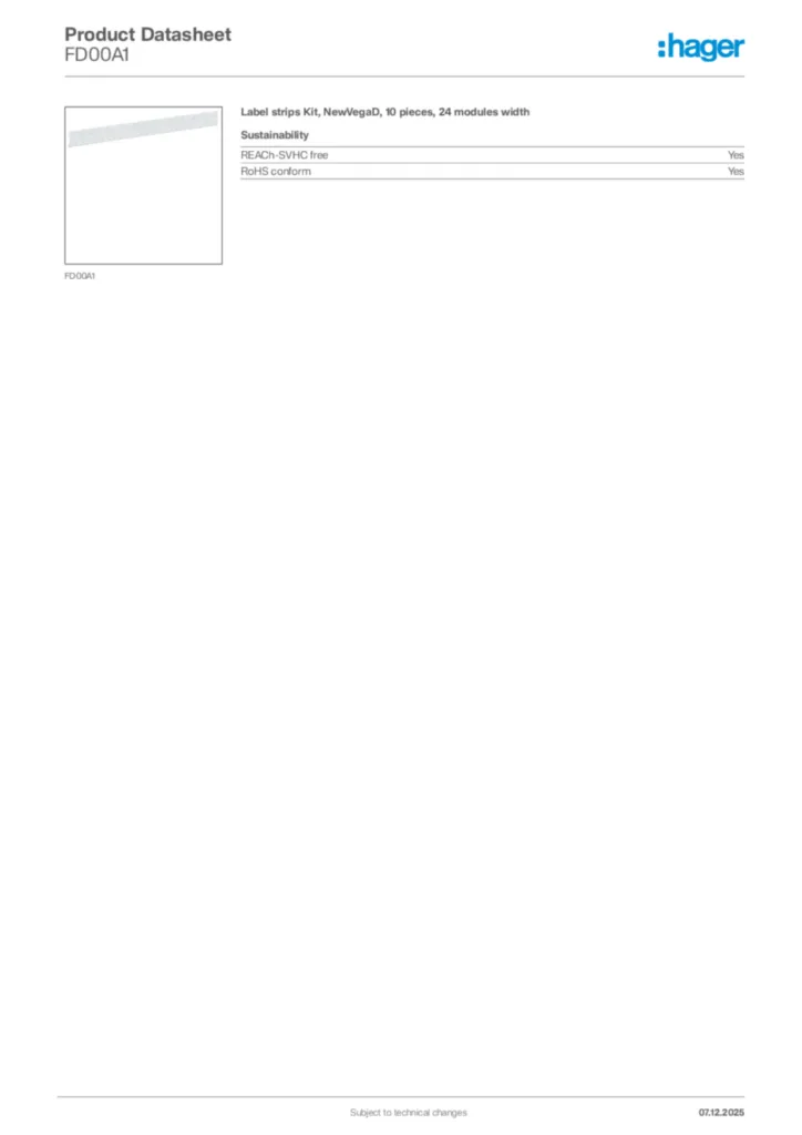 Image Hager Product data sheet FD00A1  | Hager Africa