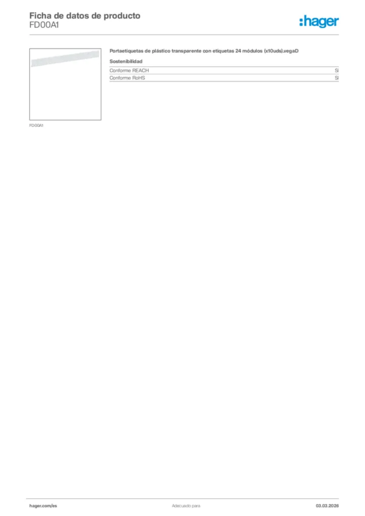Imagen Hager Ficha de datos de producto FD00A1 | Hager España