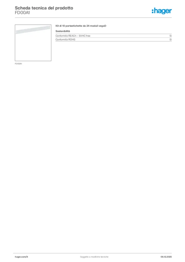 Immagine Hager Scheda tecnica del prodotto FD00A1 | Hager Italia