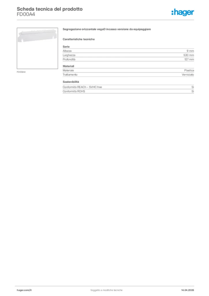Immagine Hager Scheda tecnica del prodotto FD00A4 | Hager Italia