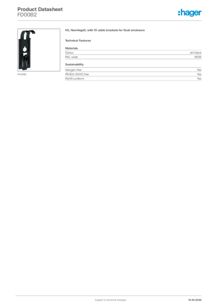Image Hager Product data sheet FD00B2  | Hager Africa