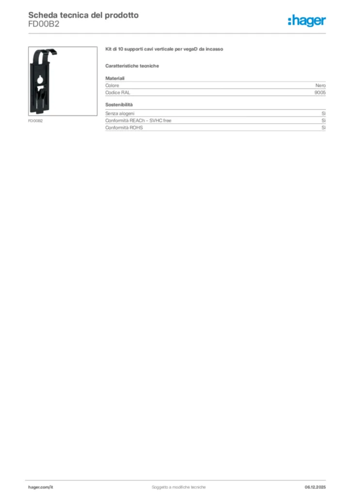 Immagine Hager Scheda tecnica del prodotto FD00B2 | Hager Italia