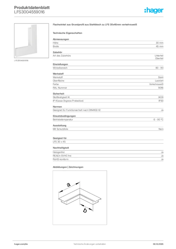 Bild Hager Produktdatenblatt LFS3004559016 | Hager Deutschland