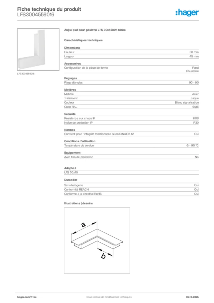 Image Hager Fiche technique du produit LFS3004559016 | Hager Belgique