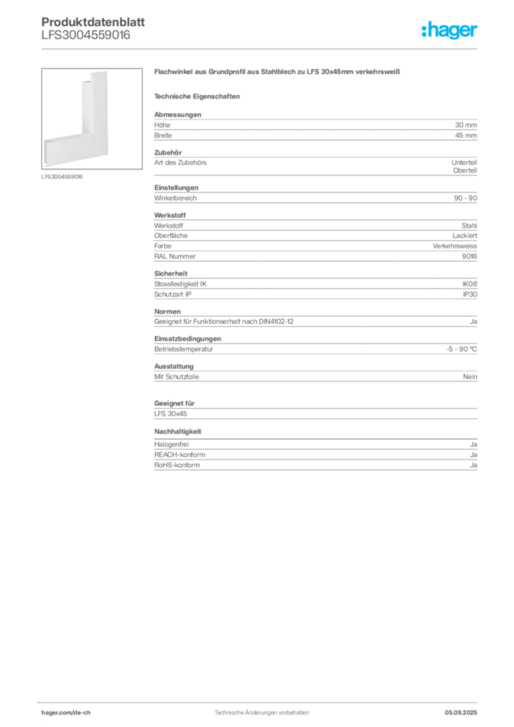 Bild Hager Produktdatenblatt LFS3004559016 | Hager Schweiz