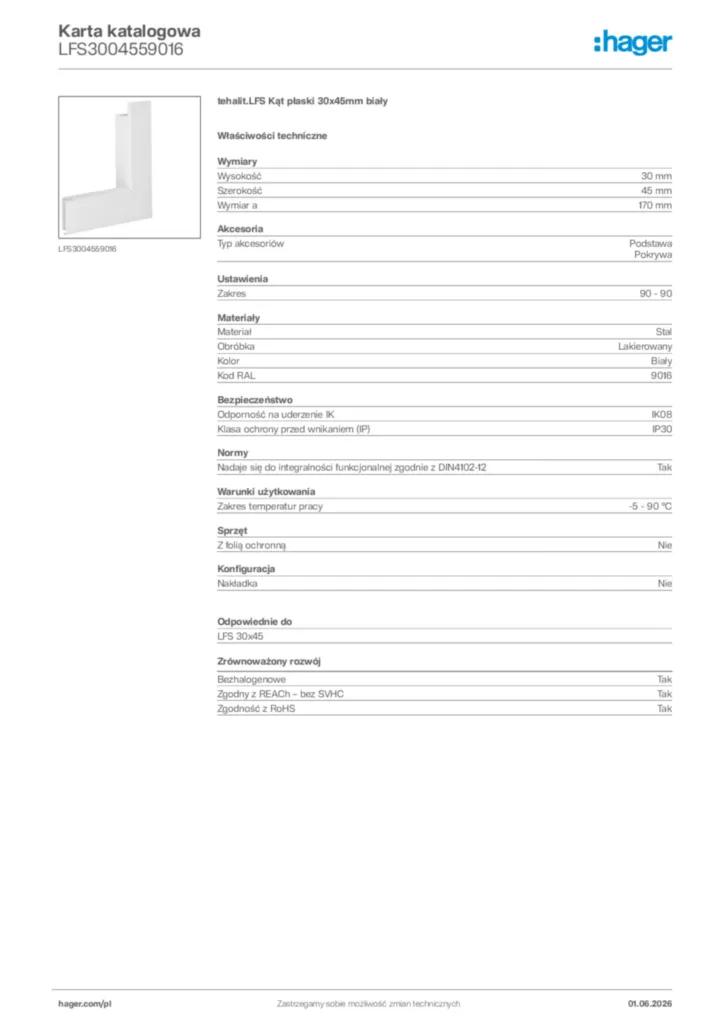 Zdjęcie Hager Karta katalogowa LFS3004559016 | Hager Polska