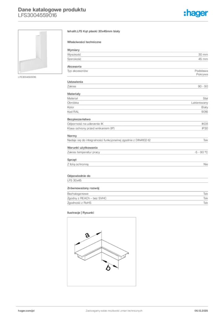 Zdjęcie Hager Dane katalogowe produktu LFS3004559016 | Hager Polska