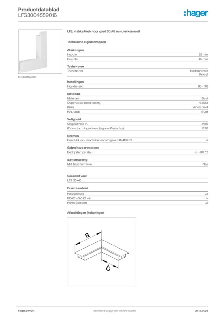 Afbeelding Hager Productdatablad LFS3004559016 | Hager Nederland