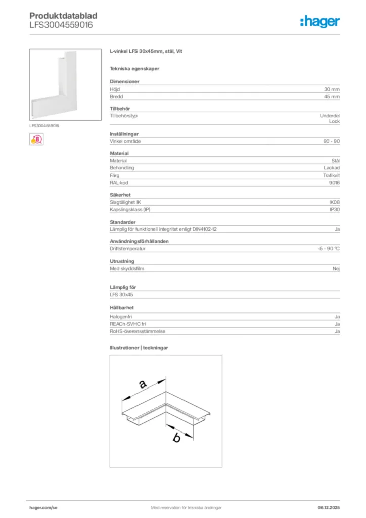 Bild Hager Produktdatablad LFS3004559016 | Hager Sverige