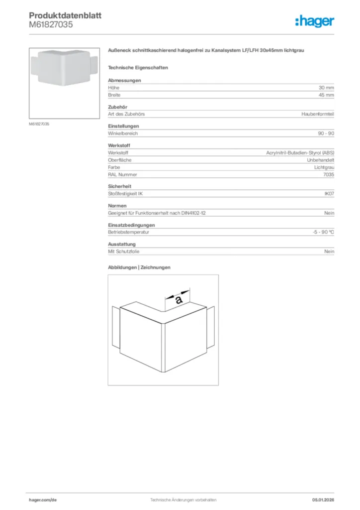 Bild Hager Produktdatenblatt M61827035 | Hager Deutschland